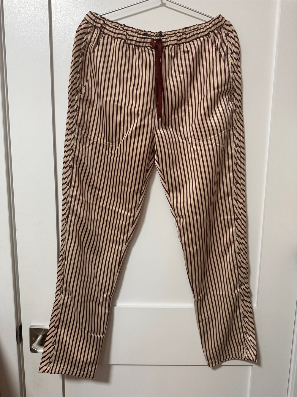 Striped Beige and Brown Drawstring Women’s Pants